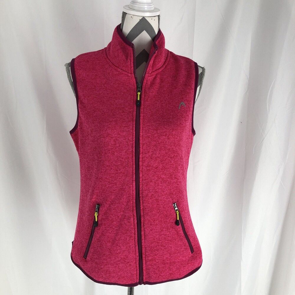 HEAD Women's Fleece Vest Size M Pink Maroon Full Zip Pockets Casual